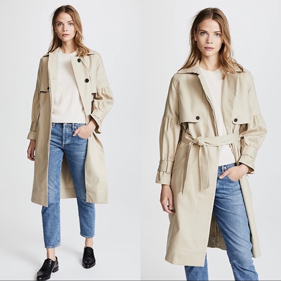 Joie Alwena Khaki Belted Long Cotton Trench Coat - Picture 2 of 9